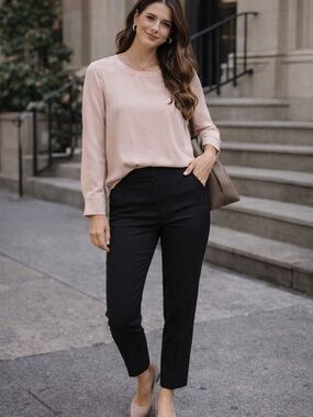 Banana Republic Blush Pink Blouse XS Petite | Silk Feel Work Top Minimal Chic